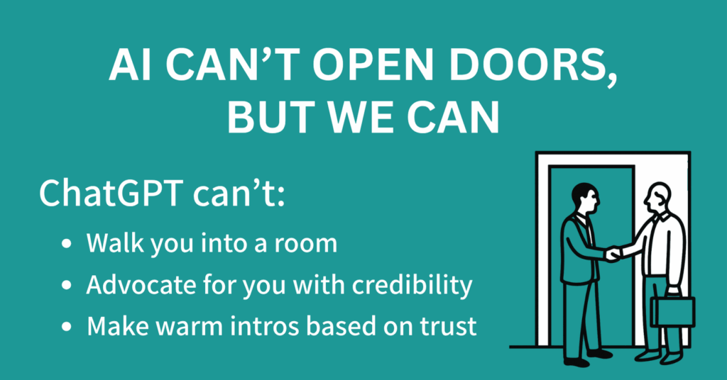 AI can't open doors; illustration of handshake