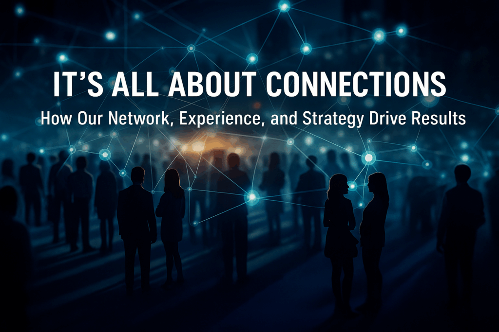 People networking with digital connections overlaid.