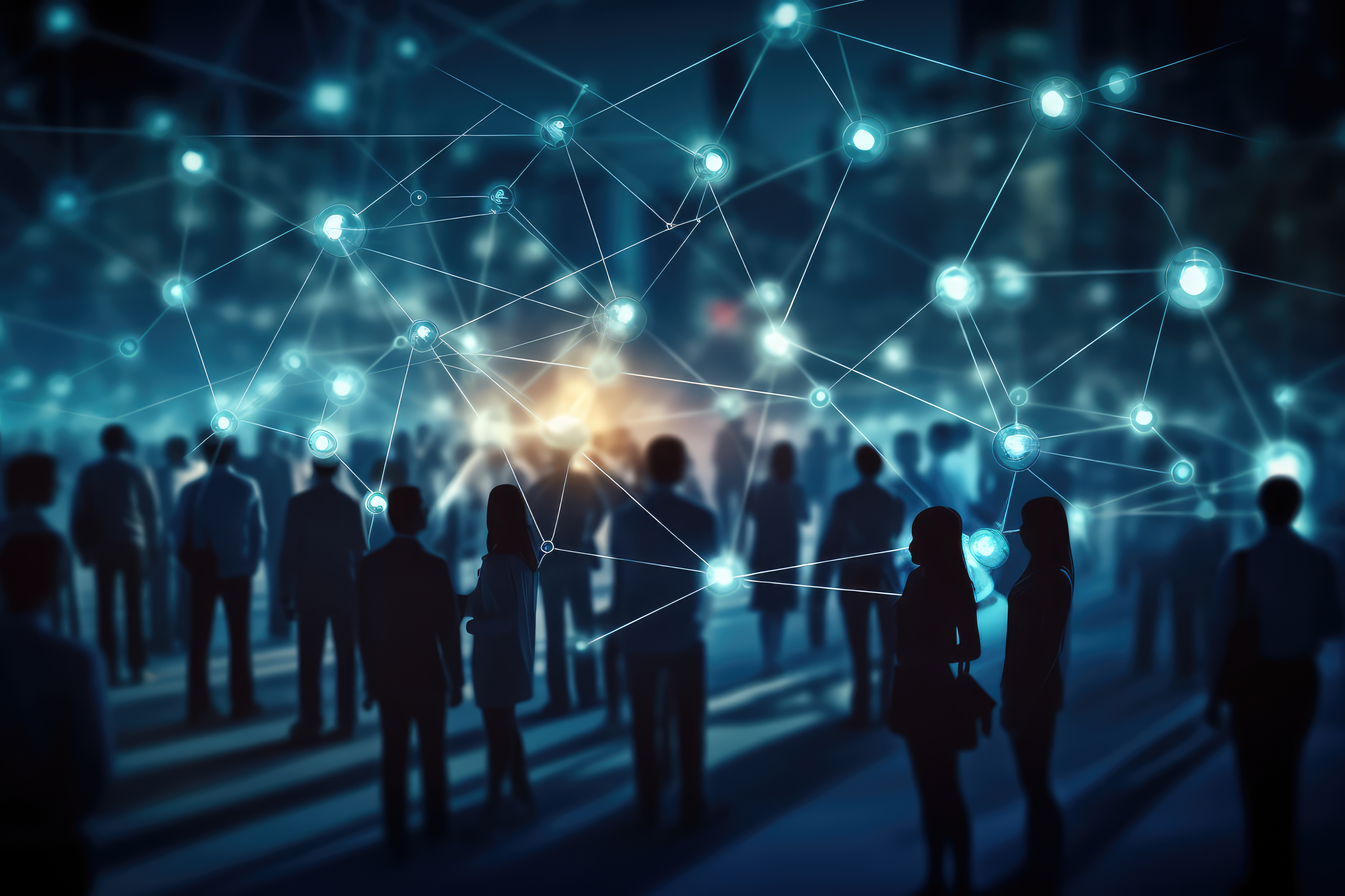 Connected people network in digital environment.